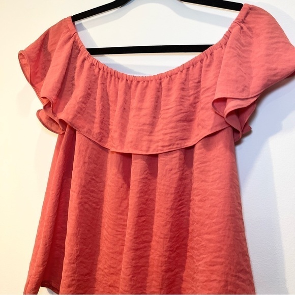 Anthropologie Maeve Off the Shoulder Short Sleeve Coral Pink Blouse Top Small - Picture 4 of 7